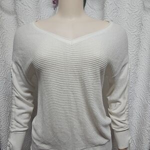 New York & Company White V-Neck Sweater